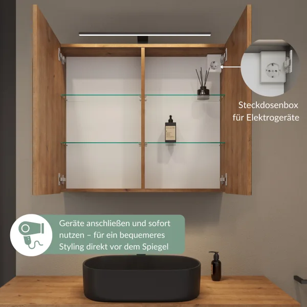 Armadietto a specchio ARIA da 80 cm, con o senza luce, disponibile in diversi colori