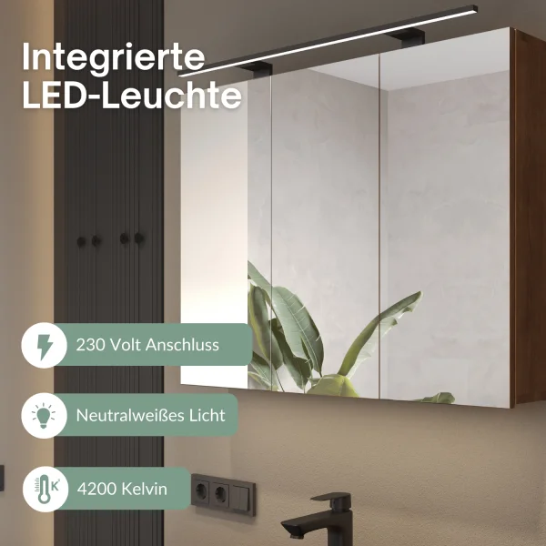 Armadietto a specchio ARIA da 90 cm, con o senza luce, disponibile in diversi colori