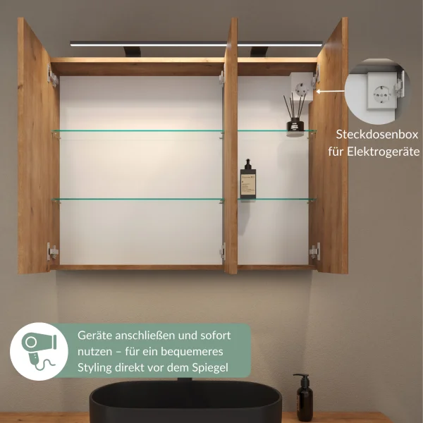 Armadietto a specchio ARIA da 90 cm, con o senza luce, disponibile in diversi colori