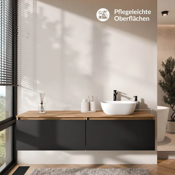 Lavabo doppio ARISA da 160 cm con lavabo da appoggio in ceramica da 42 cm