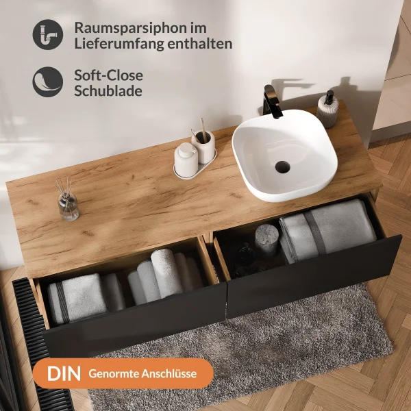 Lavabo doppio ARISA da 160 cm con lavabo da appoggio in ceramica da 42 cm