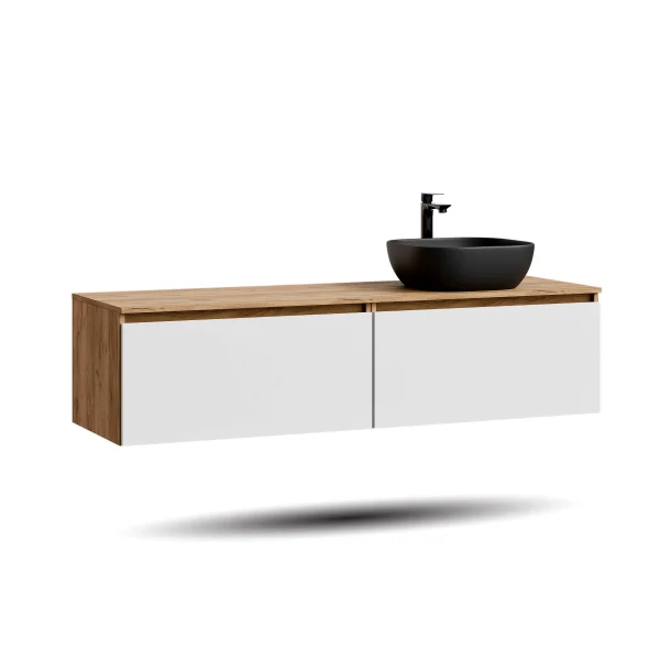 Lavabo doppio ARISA da 160 cm, bianco, con due lavabi da 42 cm ciascuno in ceramica nera