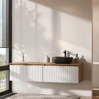 ARISA Double Vanity, 160 cm, in White Ribbed, with two...