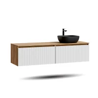 ARISA Double Vanity, 160 cm, in White Ribbed, with two...