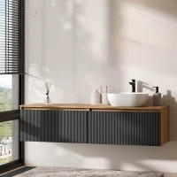 ARISA Double Vanity, 160 cm, in Black Ribbed, with two...