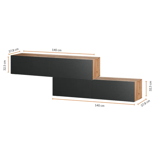 Garderobenset aus Flurschrank 2x 140 cm, ovaler LED Spiegel und Wandpaneel (3-teilig)