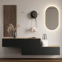 Garderobenset aus Flurschrank 2x 140 cm, ovaler LED...