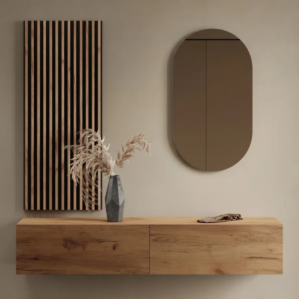 Ensemble de vestiaire composé dune armoire de couloir de 160 cm, dun miroir ovale et dun panneau mural (en 3 parties)