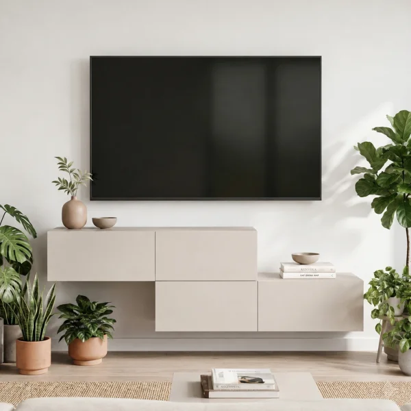 WEST TV Board Set, 2 x 140 cm, in Cashmere—can be mounted in a staggered arrangement