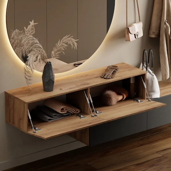Muebles de pasillo: guardarropa con 2 armarios colgantes de 140 cm en color «Cachemira» y espejo «Nova» de 100 cm