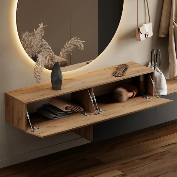 Muebles de pasillo: guardarropa con 2 armarios colgantes de 160 cm en color «Cashmere» con espejo «Nova» de 100 cm