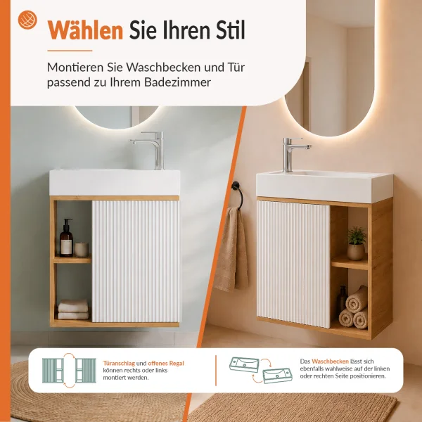 Mueble de lavabo RELIA de 50 cm con espejo LED