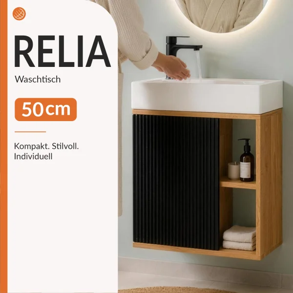 RELIA Waschtischunterschrank 50cm mit Spiegelschrank 50 cm
