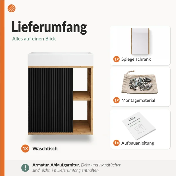 RELIA Waschtischunterschrank 50cm mit Spiegelschrank 50 cm