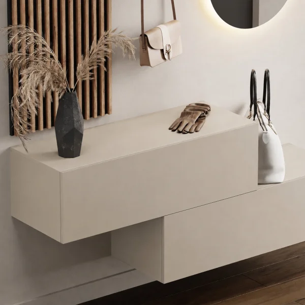 Hallway Coat Rack, 2 x 100 cm, with Wall Panels and Mirror, without LED Lighting, Cashmere
