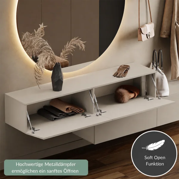 Hallway Coat Rack, 2 x 100 cm, with Wall Panels and Mirror, without LED Lighting, Cashmere