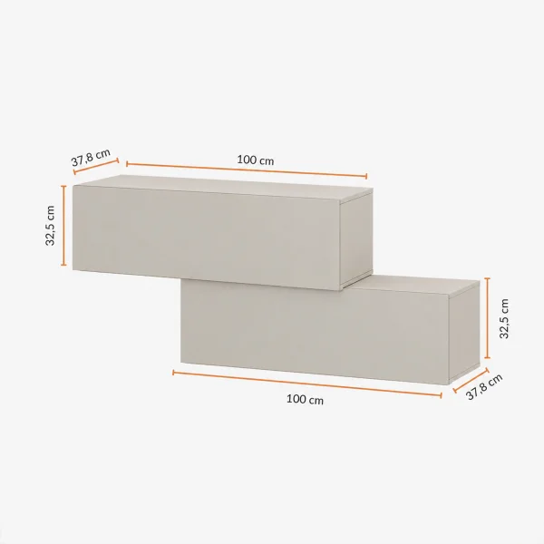 Hallway Coat Rack, 2 x 100 cm, with Wall Panels and Mirror, without LED Lighting, Cashmere