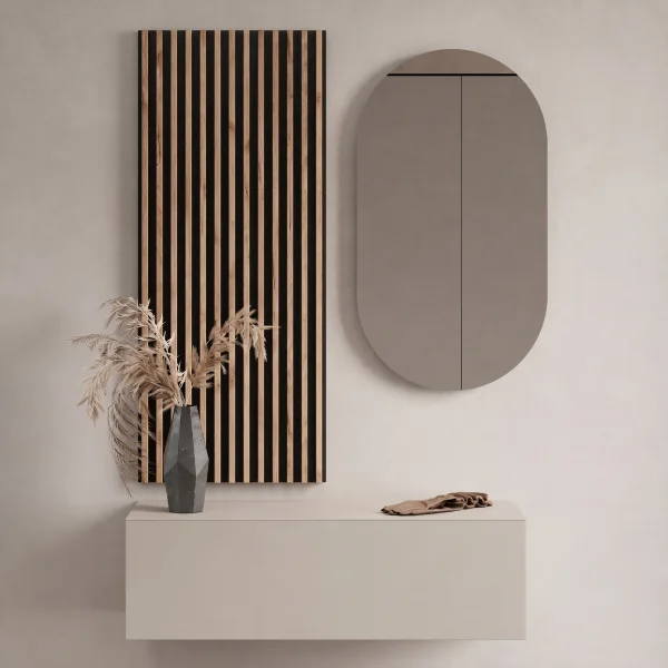 100-cm Hallway Coat Rack with Wall Panels and Mirror, Without LED Lighting, Cashmere