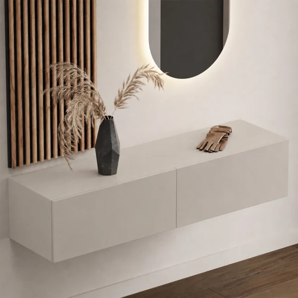 140 cm Hallway Coat Rack with Wall Panels and Mirror, without LED Lighting, Cashmere