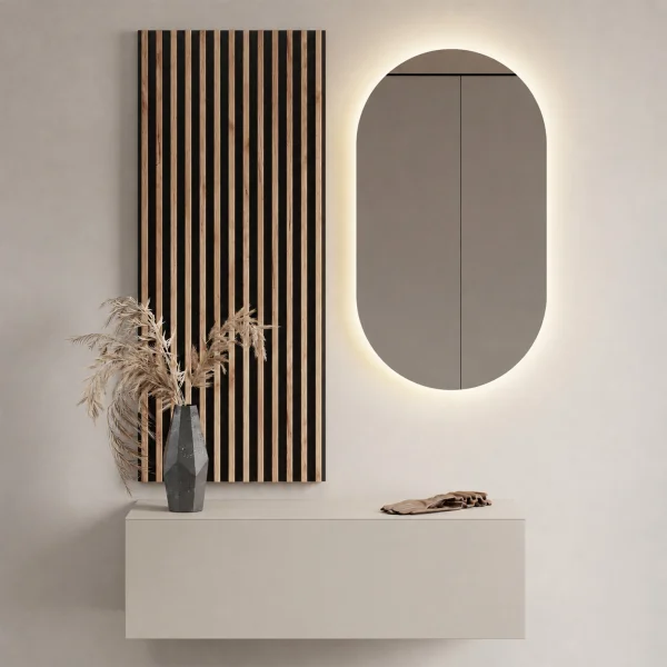 Armario de pasillo de 100 cm con paneles de pared y espejo con iluminación LED «Kashmir»