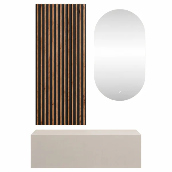 Armario de pasillo de 100 cm con paneles de pared y espejo con iluminación LED «Kashmir»