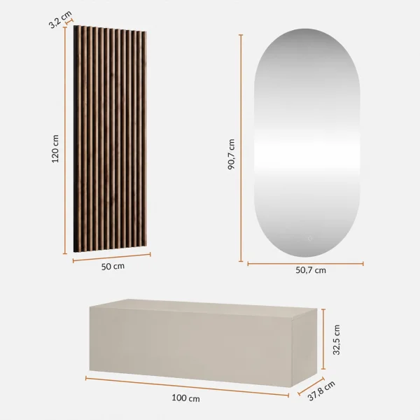 Armario de pasillo de 100 cm con paneles de pared y espejo con iluminación LED «Kashmir»
