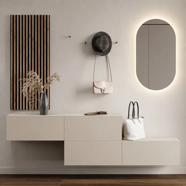 2x 140 cm Hallway Coat Rack with Wall Panels and Mirror with LED Lighting, Cashmere