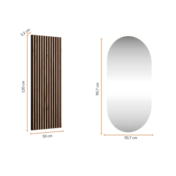 2x 140 cm Hallway Coat Rack with Wall Panels and Mirror with LED Lighting, Cashmere