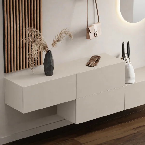 2x 140 cm Hallway Coat Rack with Wall Panels and Mirror with LED Lighting, Cashmere