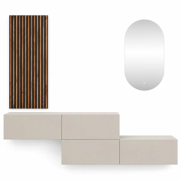 2x 140 cm Hallway Coat Rack with Wall Panels and Mirror with LED Lighting, Cashmere