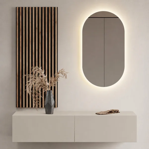 Armario de pasillo de 140 cm con paneles de pared y espejo con iluminación LED «Kashmir»