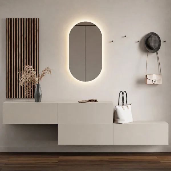 2x 160 cm Hallway Coat Rack with Wall Panels and Mirror with LED Lighting, Cashmere