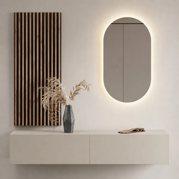 Armario de pasillo de 160 cm con paneles de pared y espejo con iluminación LED, color «Kashmir»