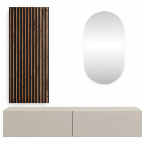 Armario de pasillo de 160 cm con paneles de pared y espejo con iluminación LED, color «Kashmir»
