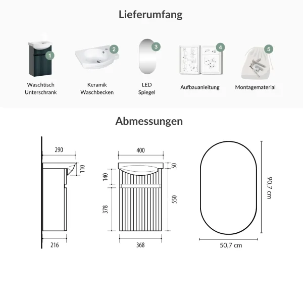 Wega 40 cm Bathroom Furniture Set with Mirror, Matte Anthracite