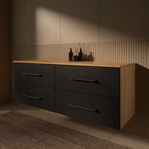 Meubles de salle de bains : meuble sous-lavabo, lavabo 140, 170, 180 cm, chêne anthracite