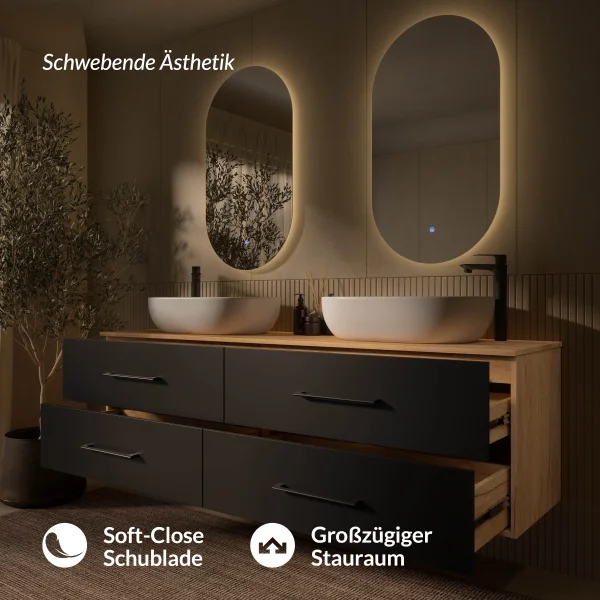 LUX 180 cm Double Vanity Cabinet with LED Mirror