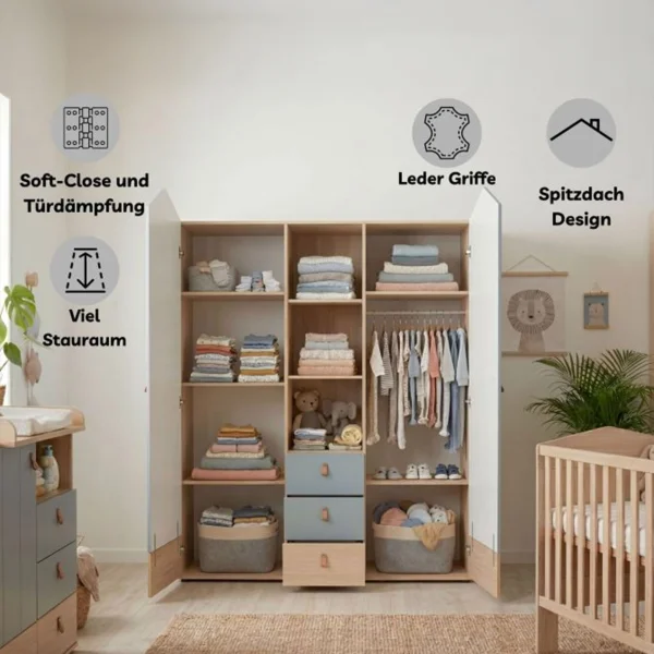 3-teiliges Babymöbel-Komplettset »Roofy« mit 2-trg. Kleiderschrank