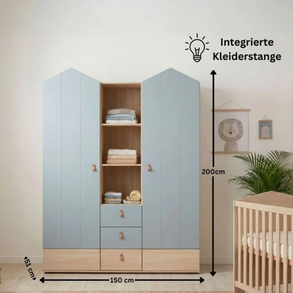 3-teiliges Babymöbel-Komplettset »Roofy« mit 2-trg. Kleiderschrank