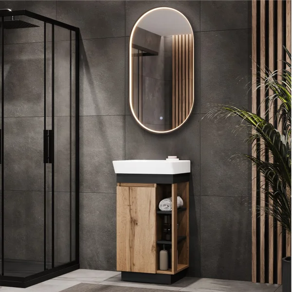 NYX 50 cm Wotan Oak Bathroom Furniture Set with GLORA LED Mirror