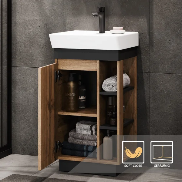 NYX 50 cm Wotan Oak Bathroom Furniture Set with GLORA LED Mirror