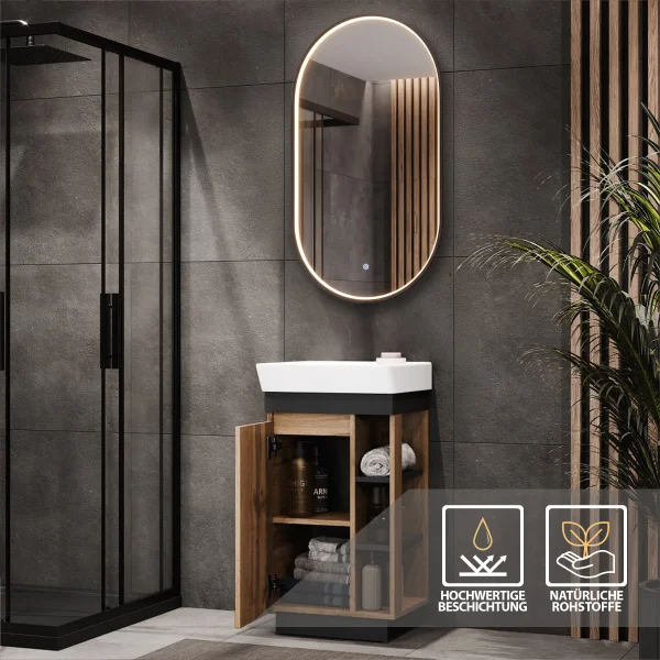 NYX 50 cm Wotan Oak Bathroom Furniture Set with GLORA LED Mirror