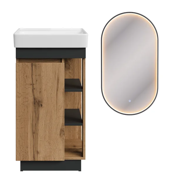 NYX 50 cm Wotan Oak Bathroom Furniture Set with GLORA LED Mirror