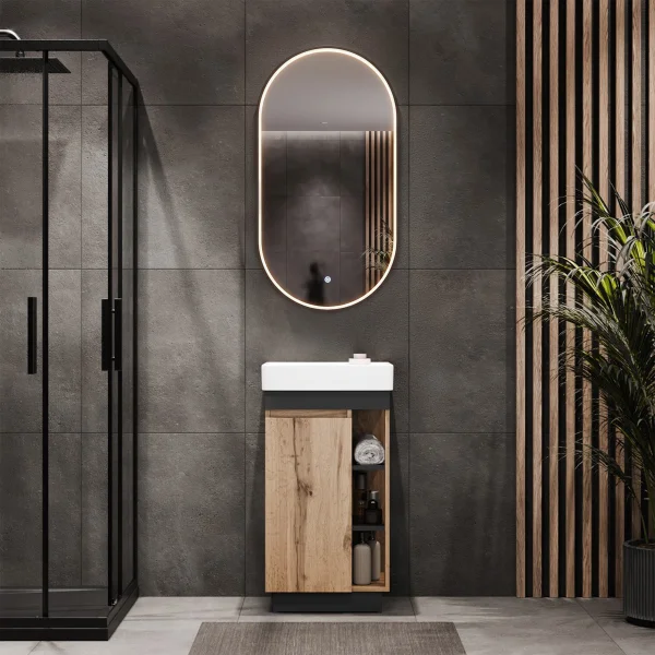 Nyx 45 cm Wotan Oak Bathroom Furniture Set with GLORA LED Mirror