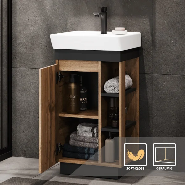 Nyx 45 cm Wotan Oak Bathroom Furniture Set with GLORA LED Mirror