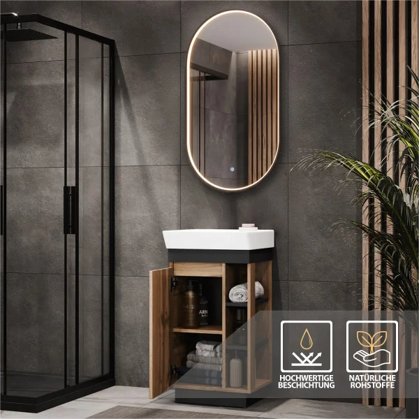 Nyx 45 cm Wotan Oak Bathroom Furniture Set with GLORA LED Mirror