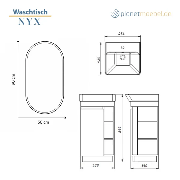 Nyx 45 cm Wotan Oak Bathroom Furniture Set with GLORA LED Mirror