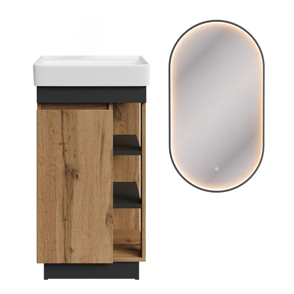 Nyx 45 cm Wotan Oak Bathroom Furniture Set with GLORA LED Mirror