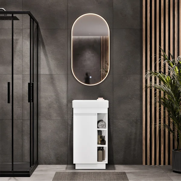 NYX Bathroom Furniture Set, Matte White, 45 cm, with GLORA LED Mirror