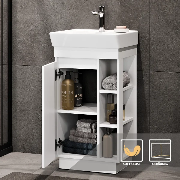 NYX Bathroom Furniture Set, Matte White, 45 cm, with GLORA LED Mirror